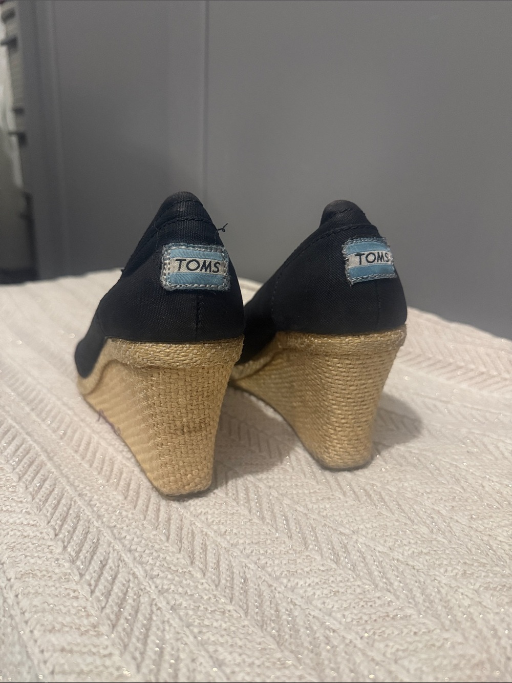 Toms Black Canvas Espadrille Wedge Heels